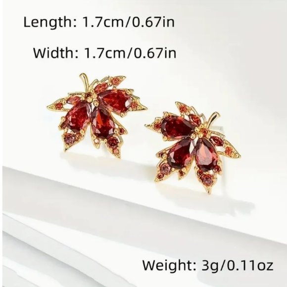 RED MAPLE LEAF EARRINGS in Gold - Picture 2 of 2